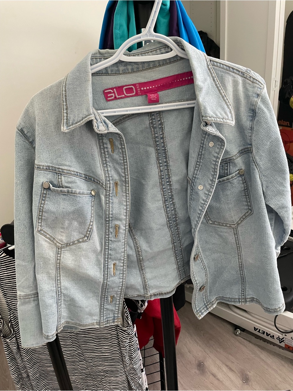 GLO Jeans Light Wash Denim Jacket with Fuchsia Label